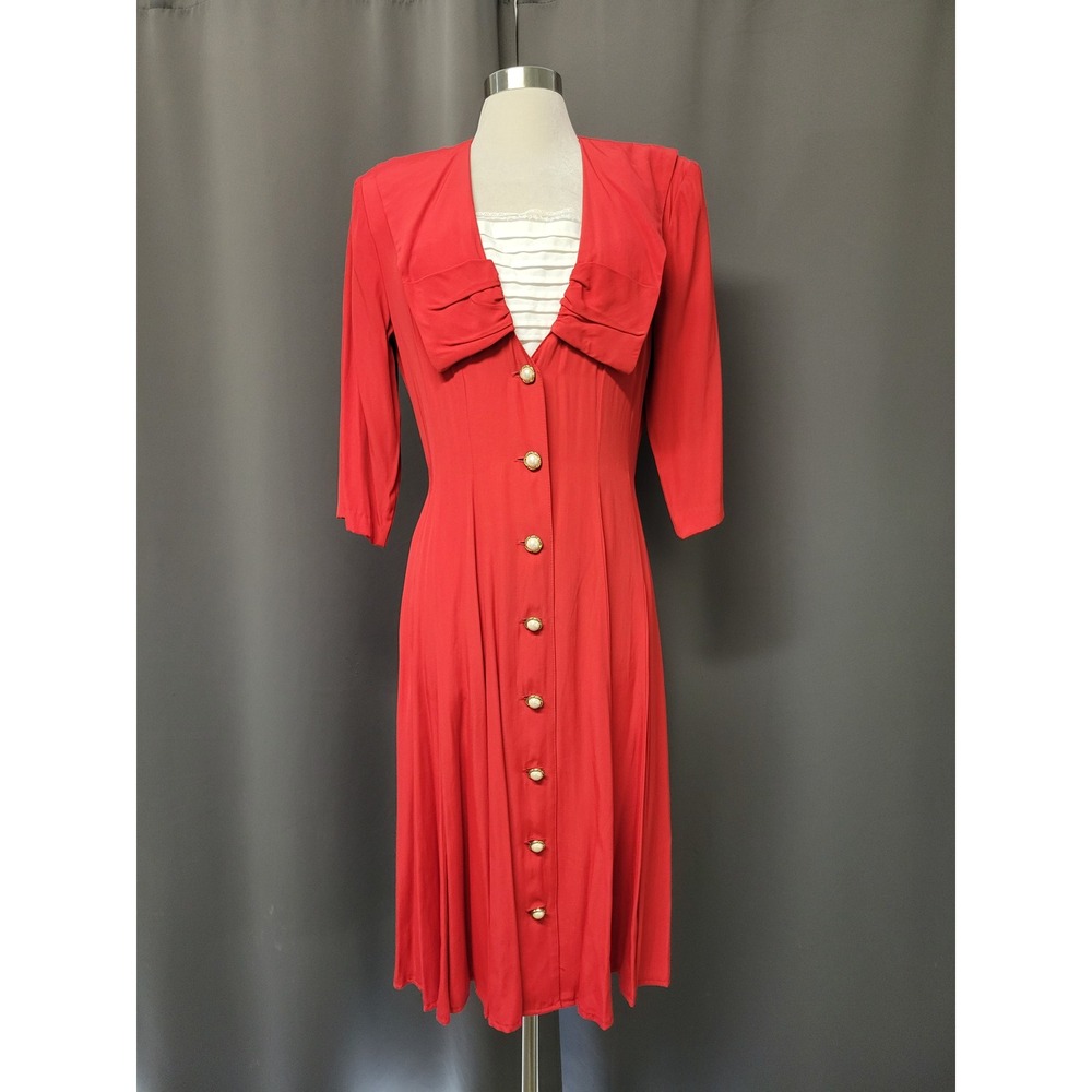 Vintage Red Midi Dress with Decorative Buttons